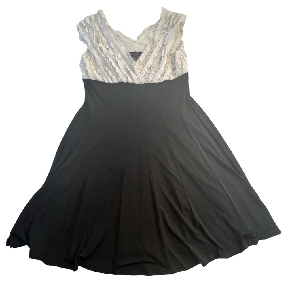 connected apparel black and white ruffle dress size 16
